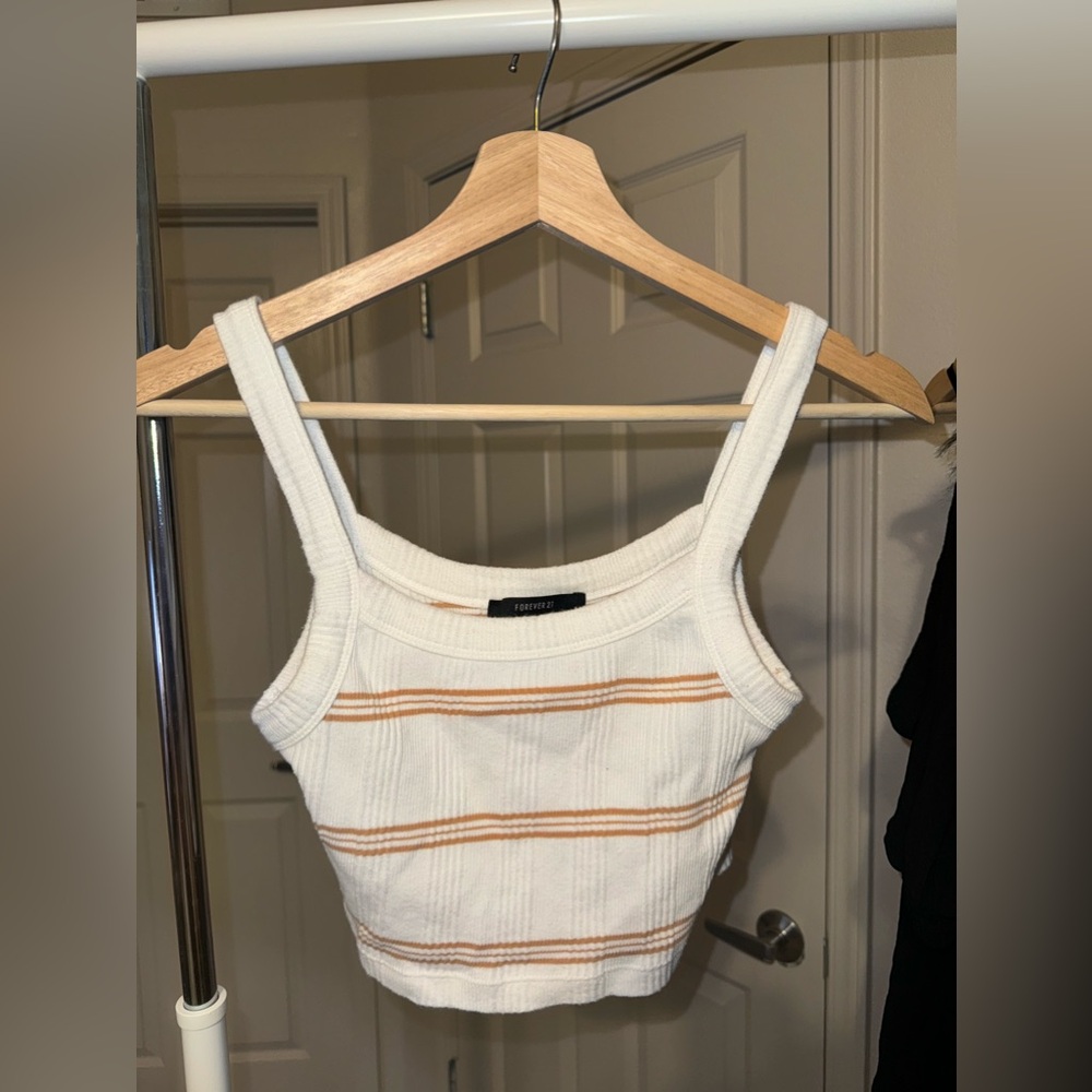 Forever 21 White and Kaki striped crop top tank top